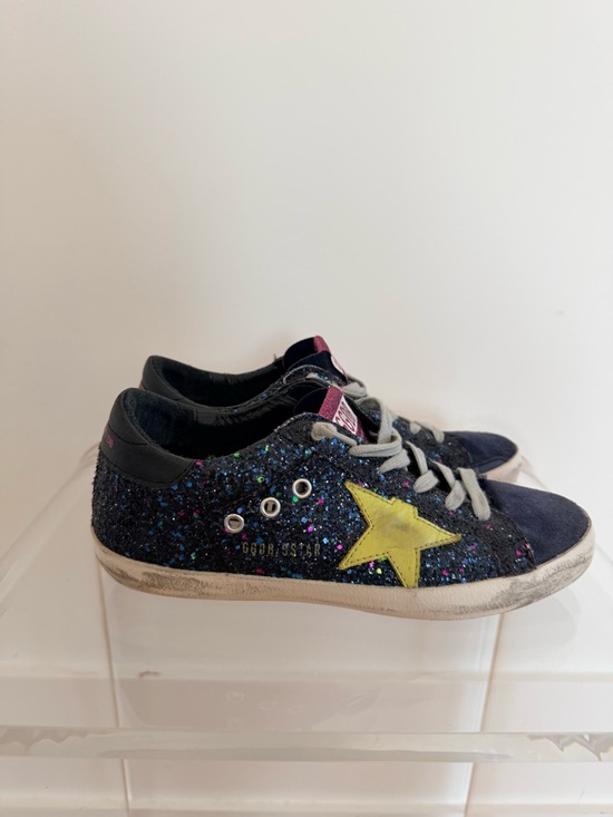 Golden Goose Navy Glitter Sneakers with Yellow Star and pink tag Superstar 38 - Picture 2 of 6